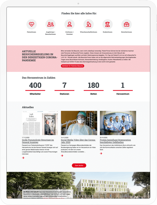 Homepage des Herzzentrums Bonn auf dem iPad