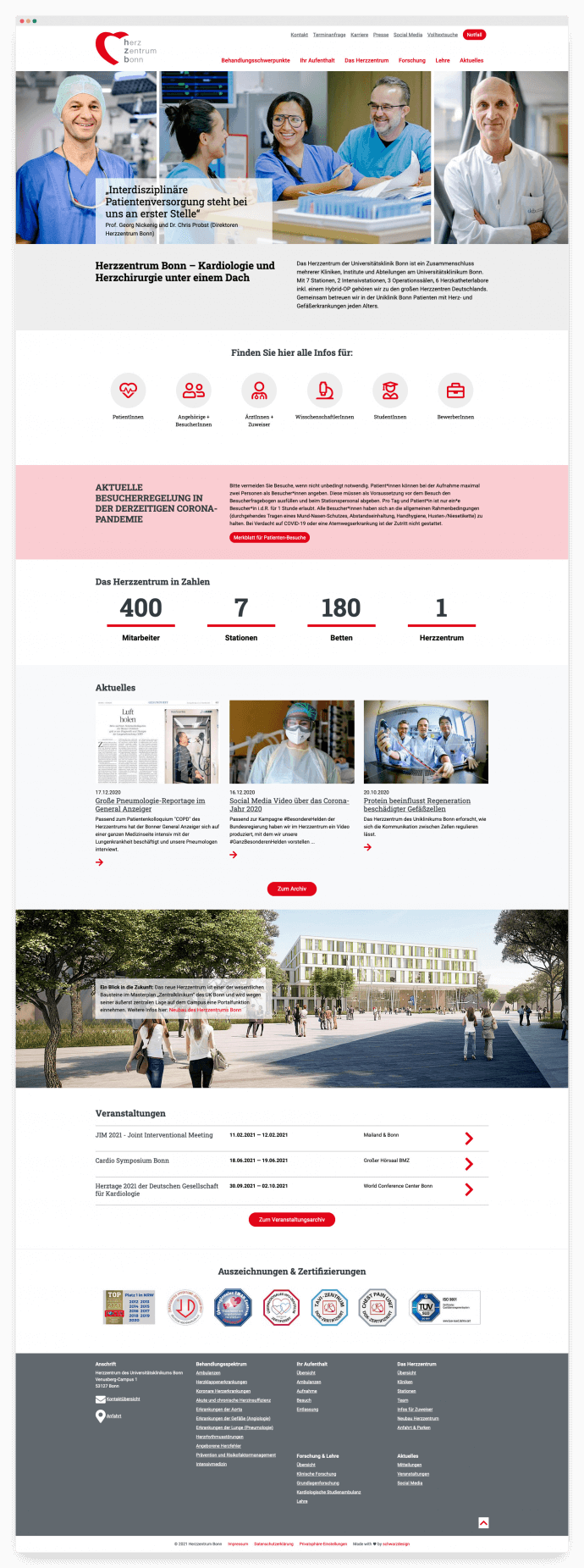 Startseite der neuen Website des Herzzentrums Bonn