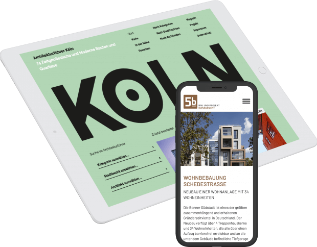 Screenshots der Webseiten für den Architekturführer Köln und die BauWerkStadt Bonn