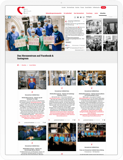 News-Bereich der neuen Website des Herzzentrums Bonn