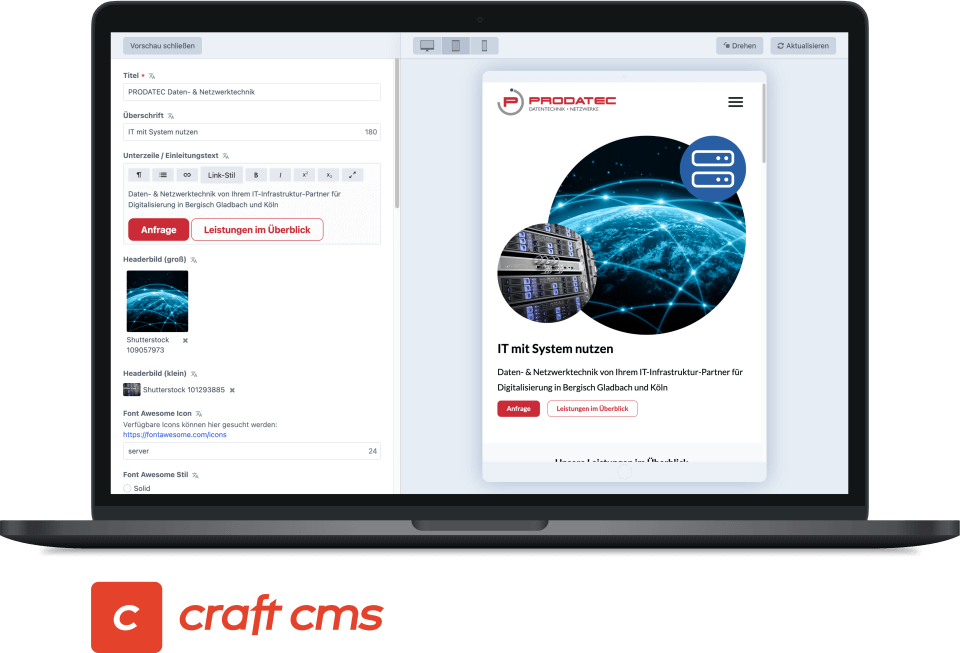 User-Interface des Craft CMS