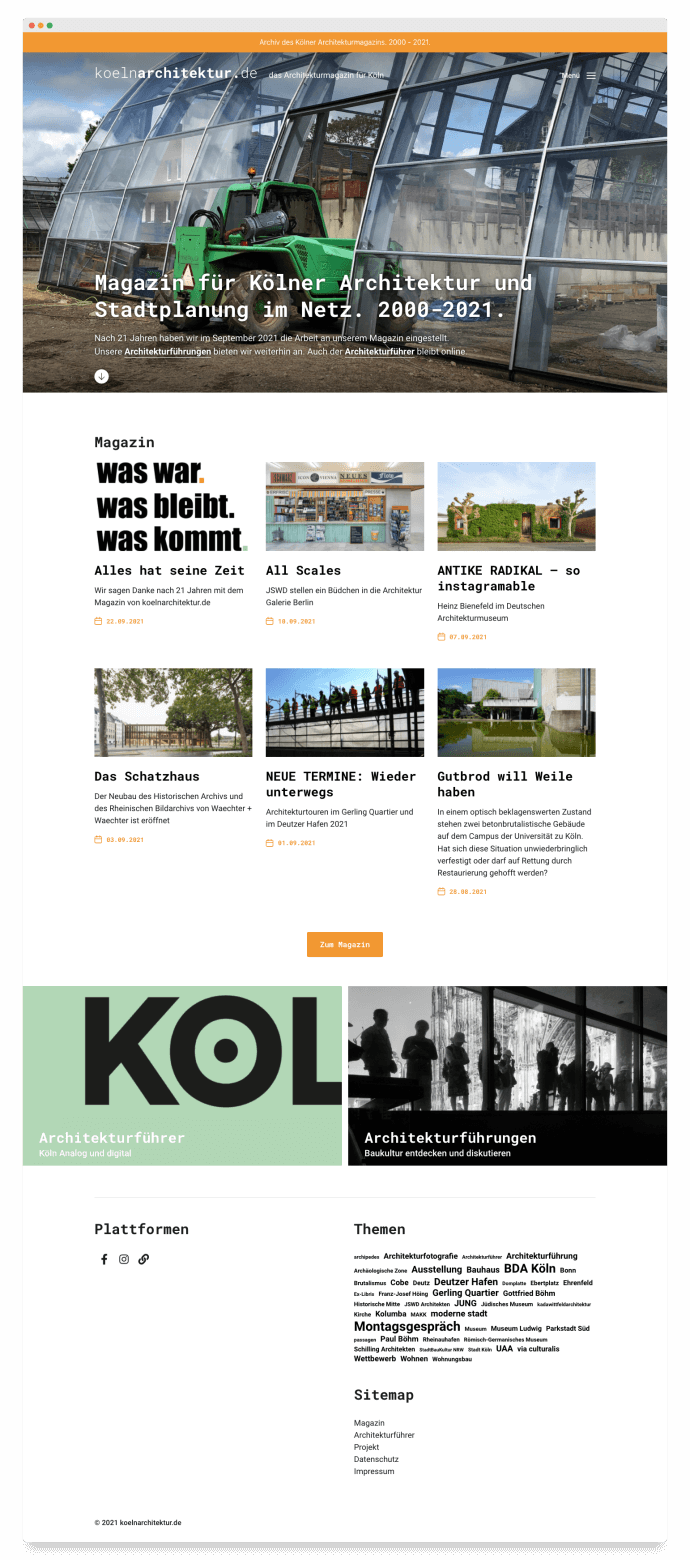 Homepage des Magazins koelnarchitektur.de